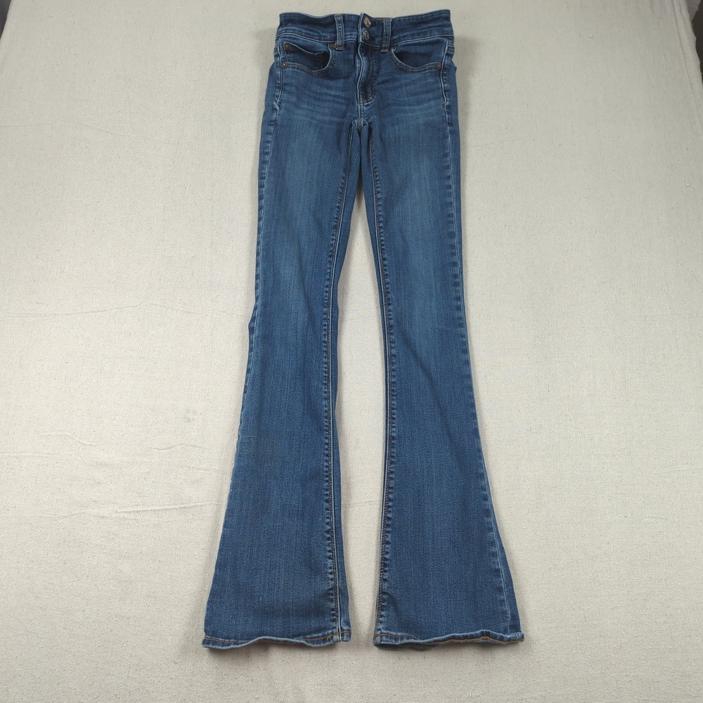 American Eagle Jeans Womens 2 Blue High Rise Artist Flare Stretch Hippie Boho